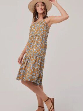 NWT PACT Women's Sunset Easy Cami Dress Floral Tiered Pockets Organic Cotton M